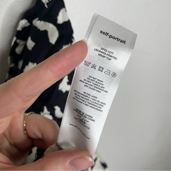 Self Portrait Black‎ White Leopard Printed Wrap Top Asymmetric Lace Trim Blouse - Picture 5 of 11